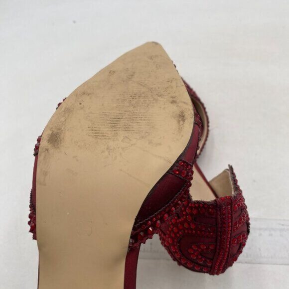 XYD Women's Pumps,  Pointed Toe, D'Orsay Kitten Low Heels, Red Rhinestone Studs - Picture 6 of 8